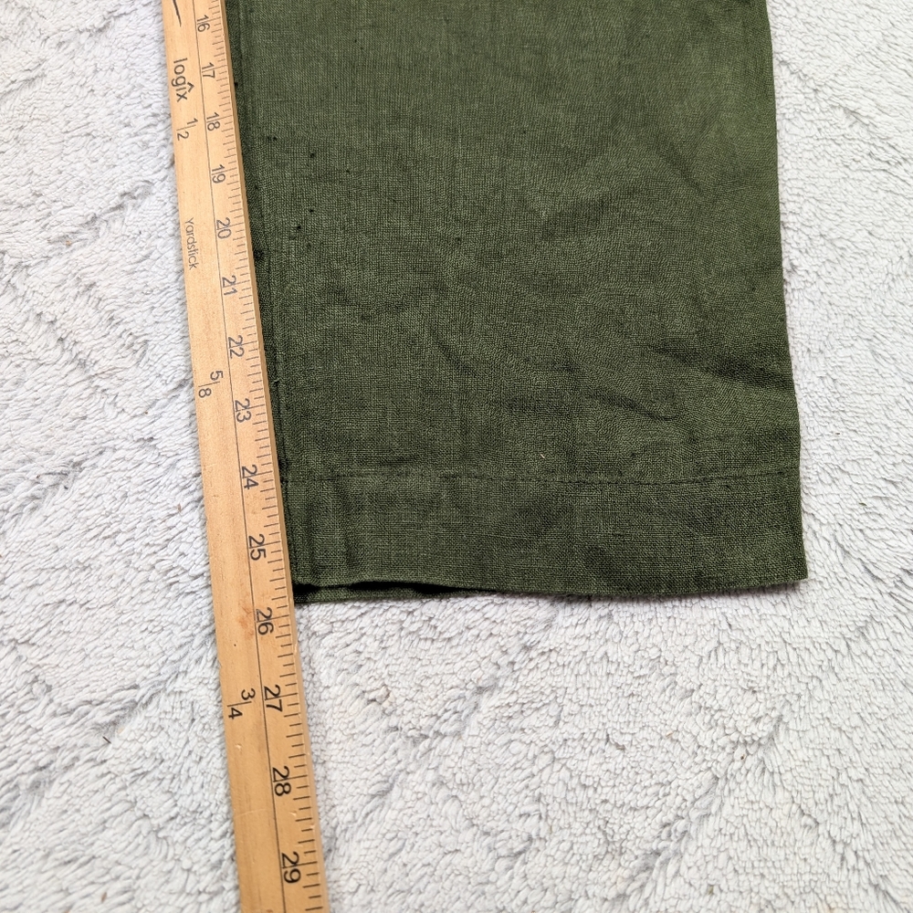 Linenfox Jumpsuit Womens L/XL Green Linen Martin Coverall Snap Up Minimalist - Picture 9 of 9